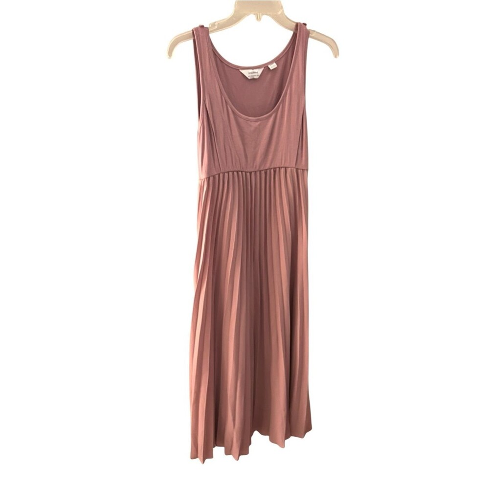 Seraphine Maternity Tank Dress Small US 2 Mauve Pink Pleated Sleeveless Midi